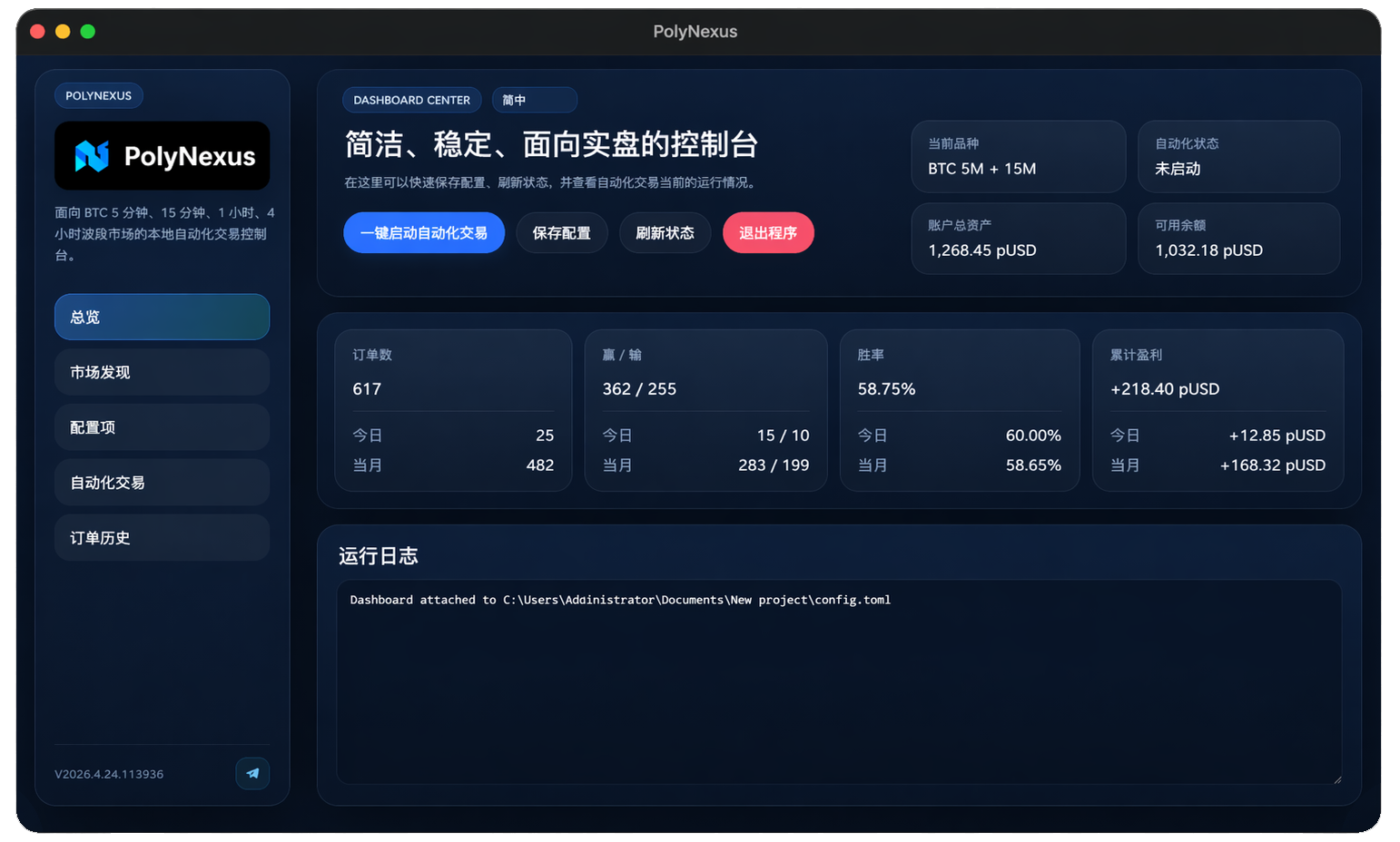 PolyNexus dashboard overview